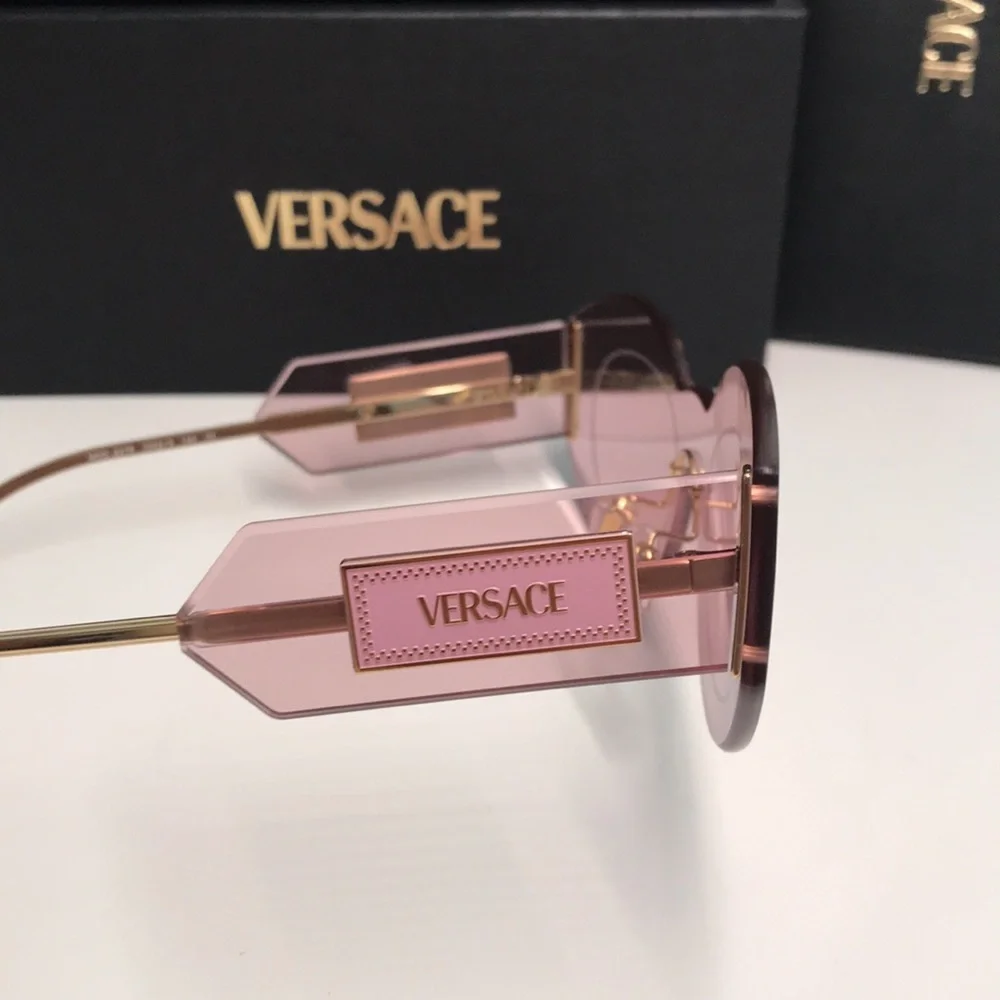 New Versace™ VE2276 Damier Women’s Sunglasses – Rimless Pink Metal - Picture 8 of 15